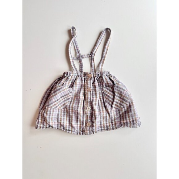 Girls' ZARA Purple Gingham Check Cotton Gauze Suspender Skirt, Size 4-5 - Picture 1 of 9